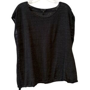 Eileen Fisher Women's Black Metallic Sleeveless Top with Asymmetrical Hem Size L